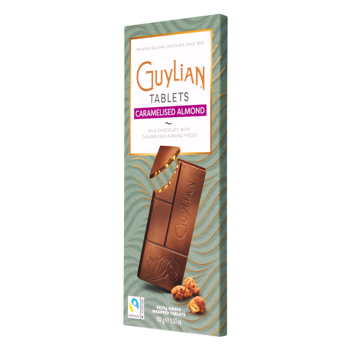 Chocolate Belga Ao Leite Com Pedaços De Amêndoas Caramelizadas Guylian Premium Caixa 100g 4 Unidades