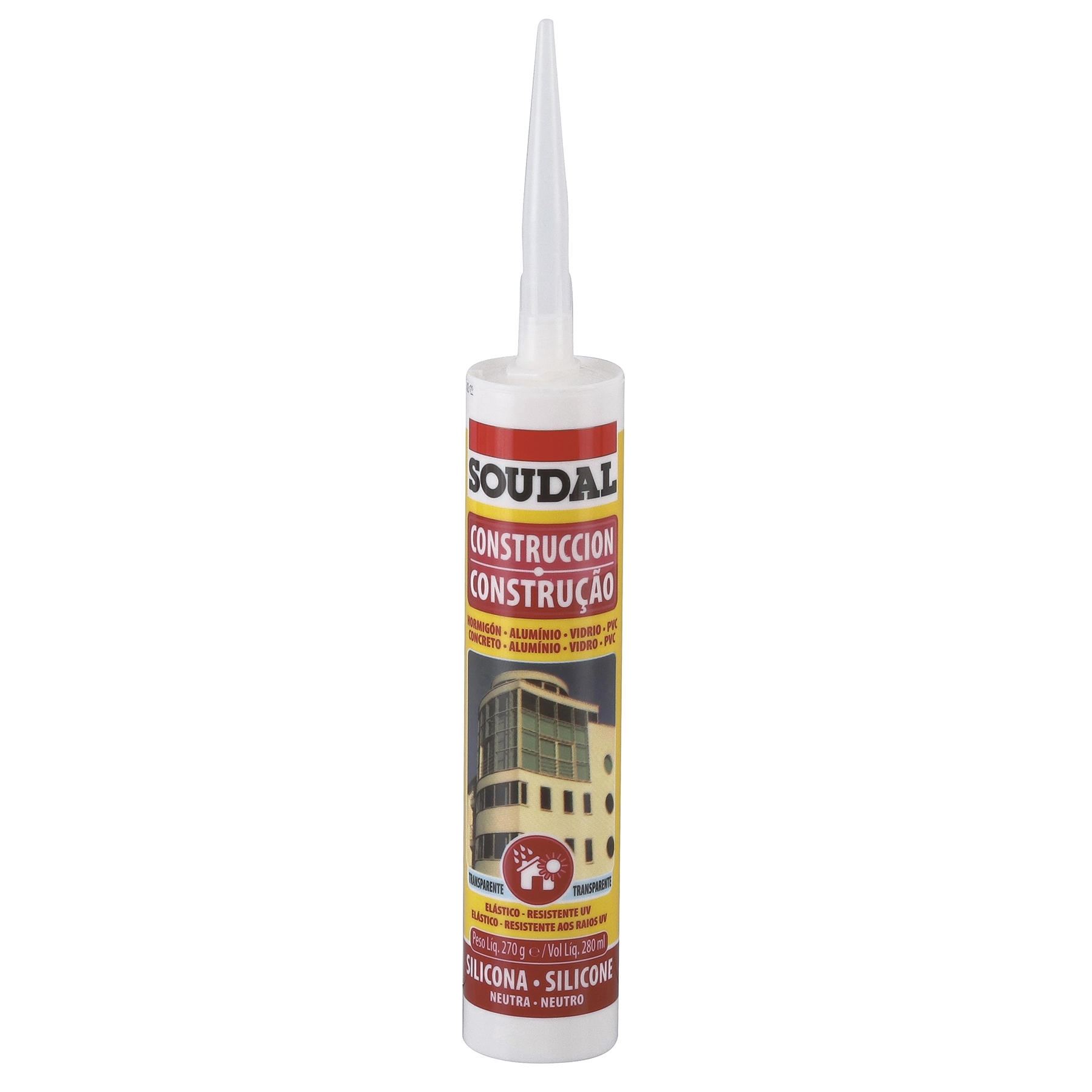 Silicone Neutro para Alvenaria, Porta e Janelas Transparente Tubo 270g Soudal