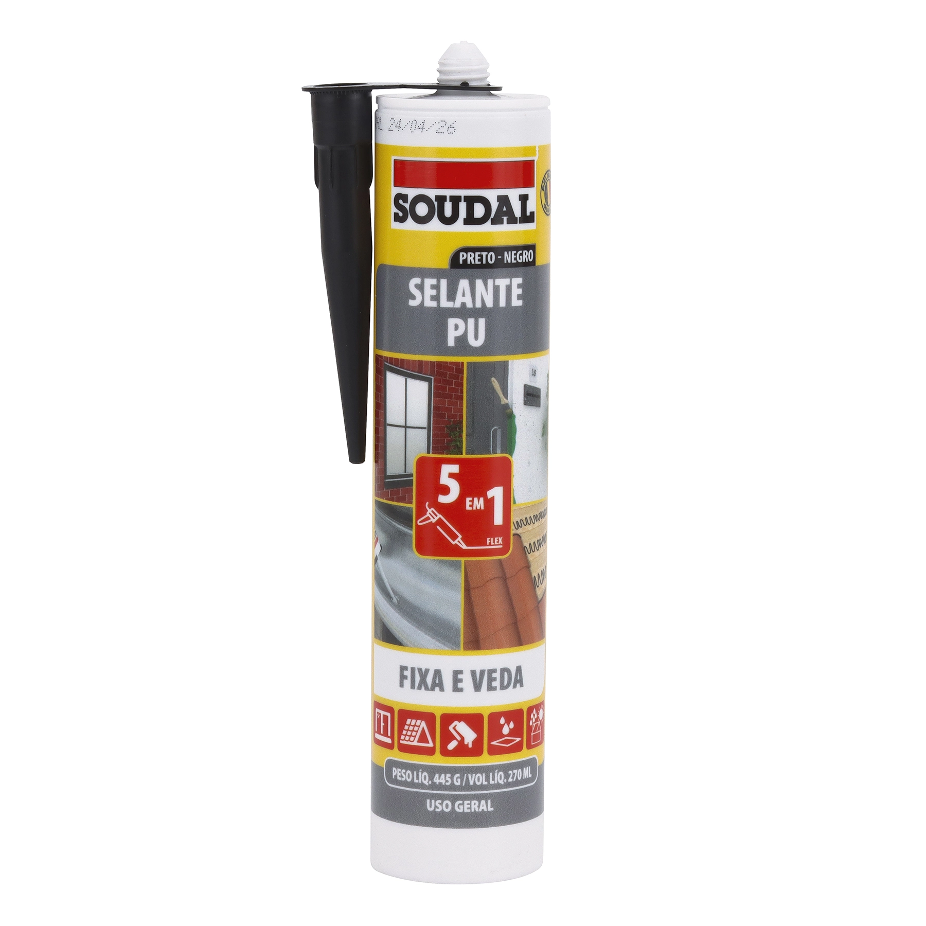 Selante PU para Portas, Janelas, Fachadas Preto Tubo 445g Soudal