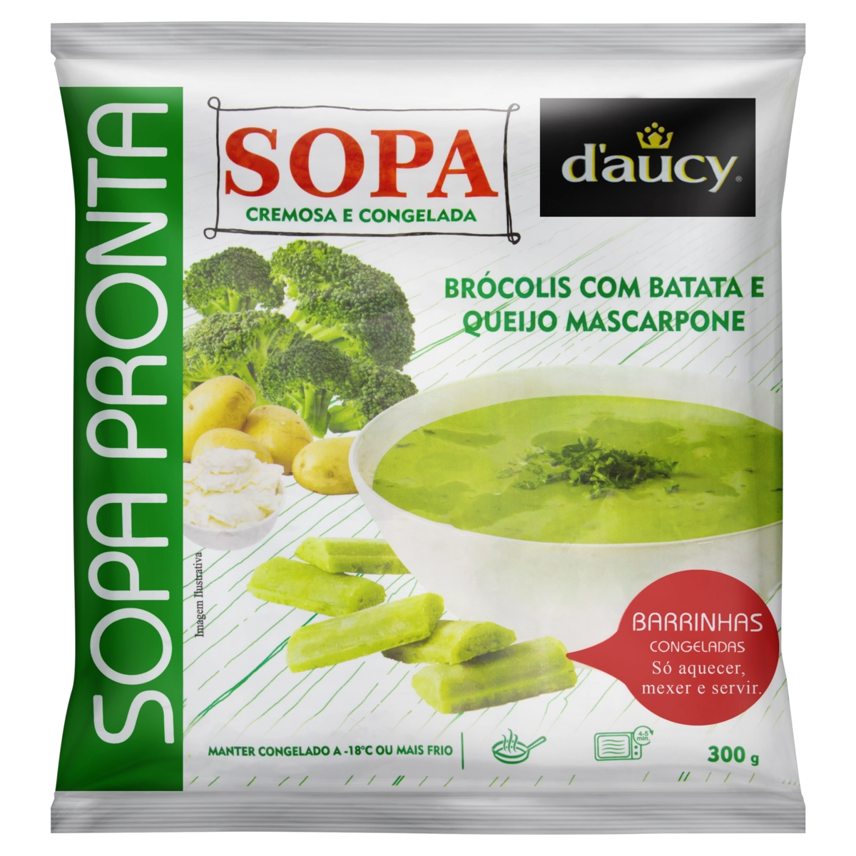 Sopa Congelada Brócolis Com Batata E Queijo Mascarpone Daucy Pacote 300g