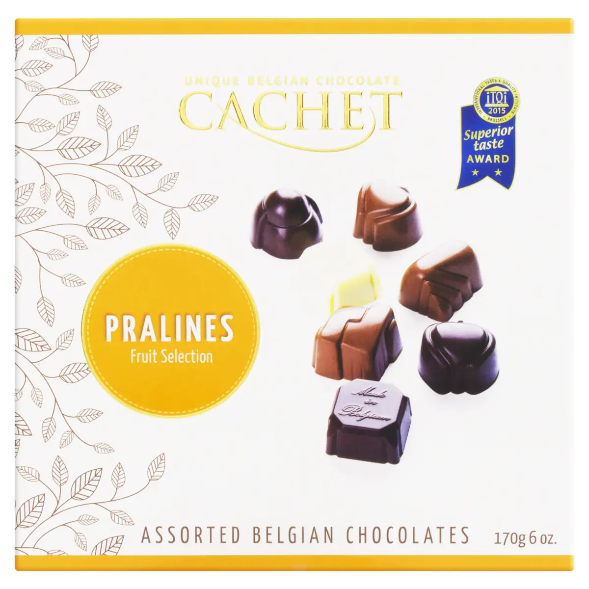 Chocolate Belga Ao Leite, Amargo E Branco Sortido Com Frutas Cachet Caixa 170g