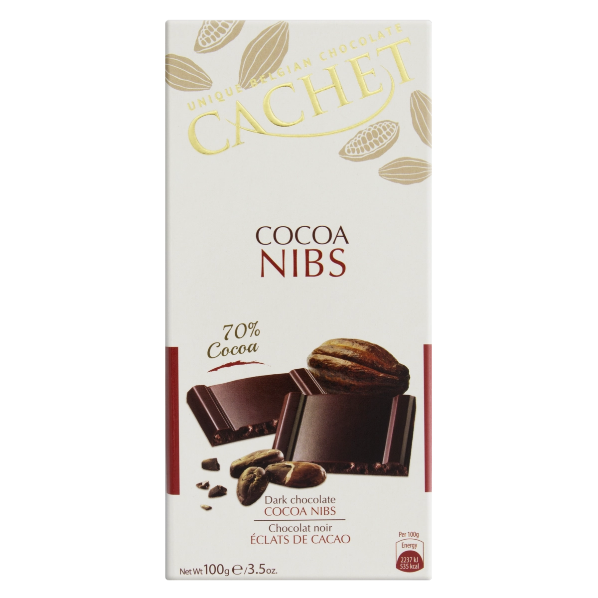 Chocolate Belga Amargo 70 Cacau Com Nibs Cachet Caixa 100g
