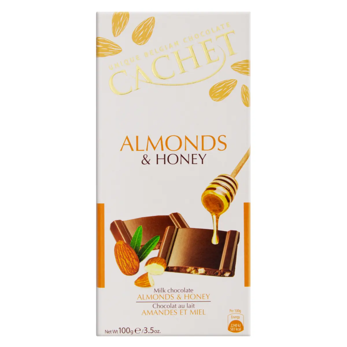 Chocolate Belga Ao Leite Com Pedaços De Amêndoas E Mel Cachet Caixa 100g