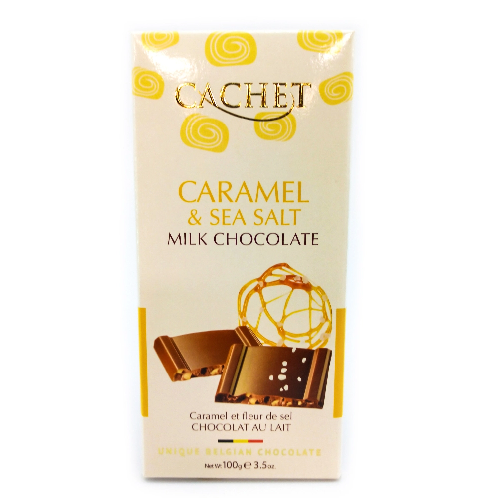 Chocolate Belga Ao Leite Com Pedaços De Caramelo E Flor De Sal Cachet Caixa 100g