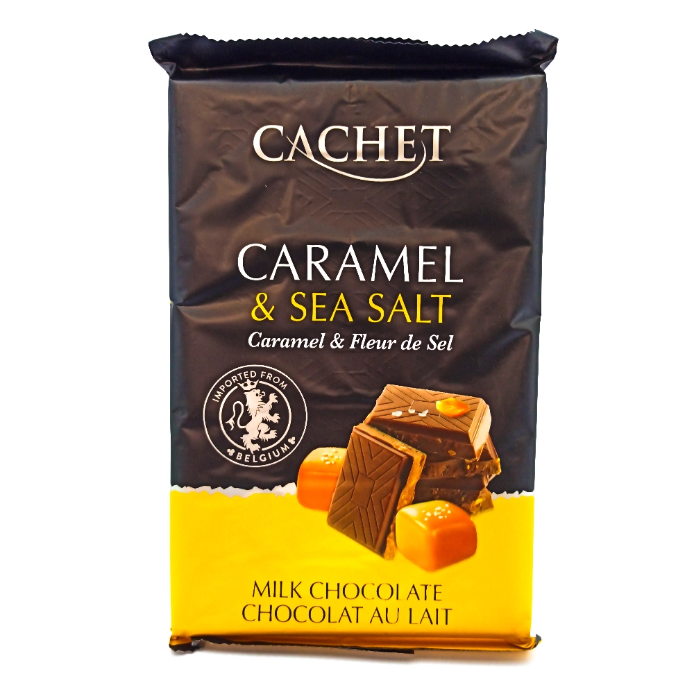 Chocolate Belga Ao Leite Com Pedaços De Caramelo E Flor De Sal Cachet Pacote 300g