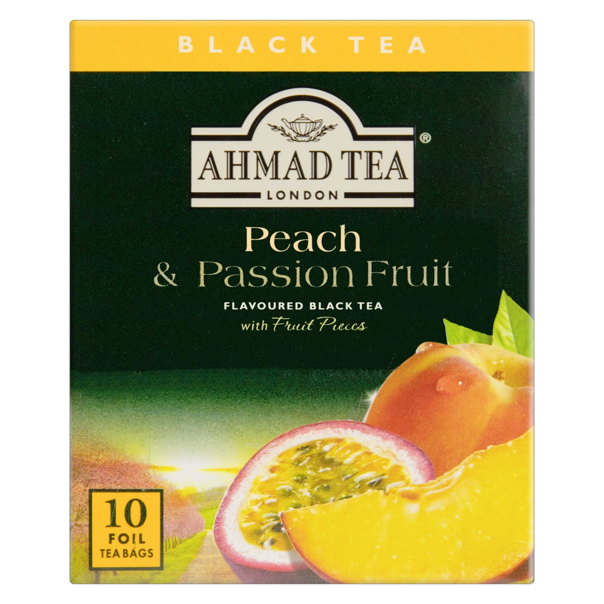 Chá Preto Peach Passion Fruit Ahmad Tea London Caixa 20g 10 Unidades