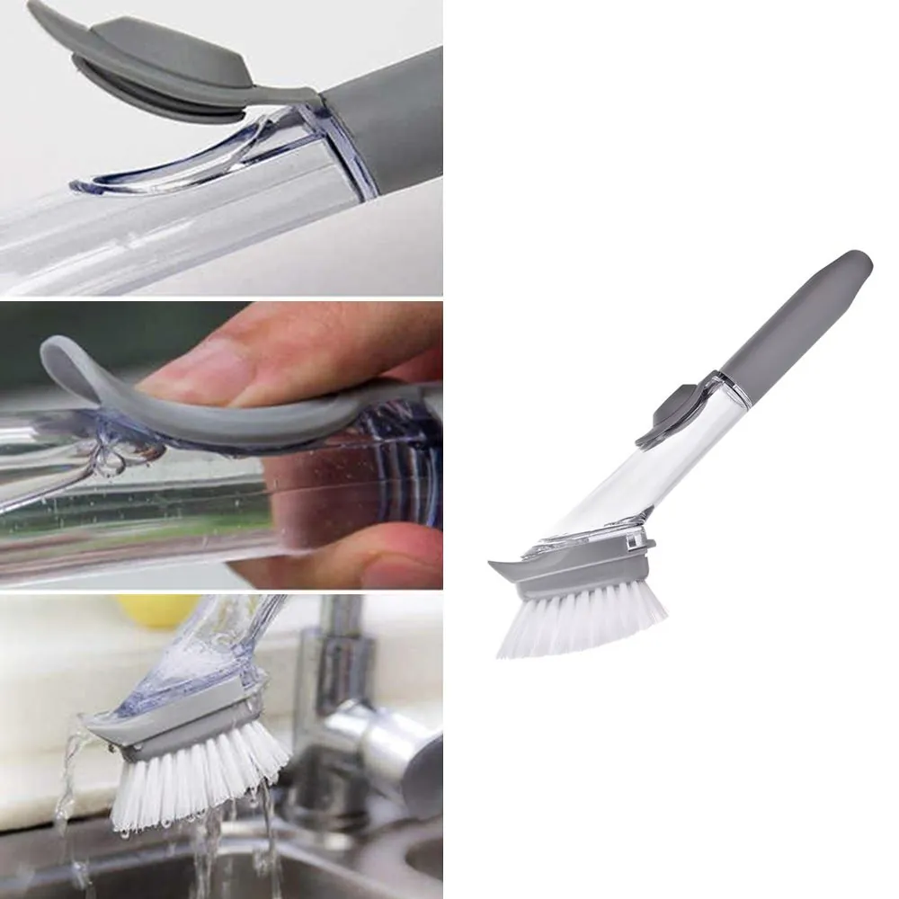 Escova De Limpeza 2 Em 1 Esponja Louça Limpa Cozinha Dispenser Detergente