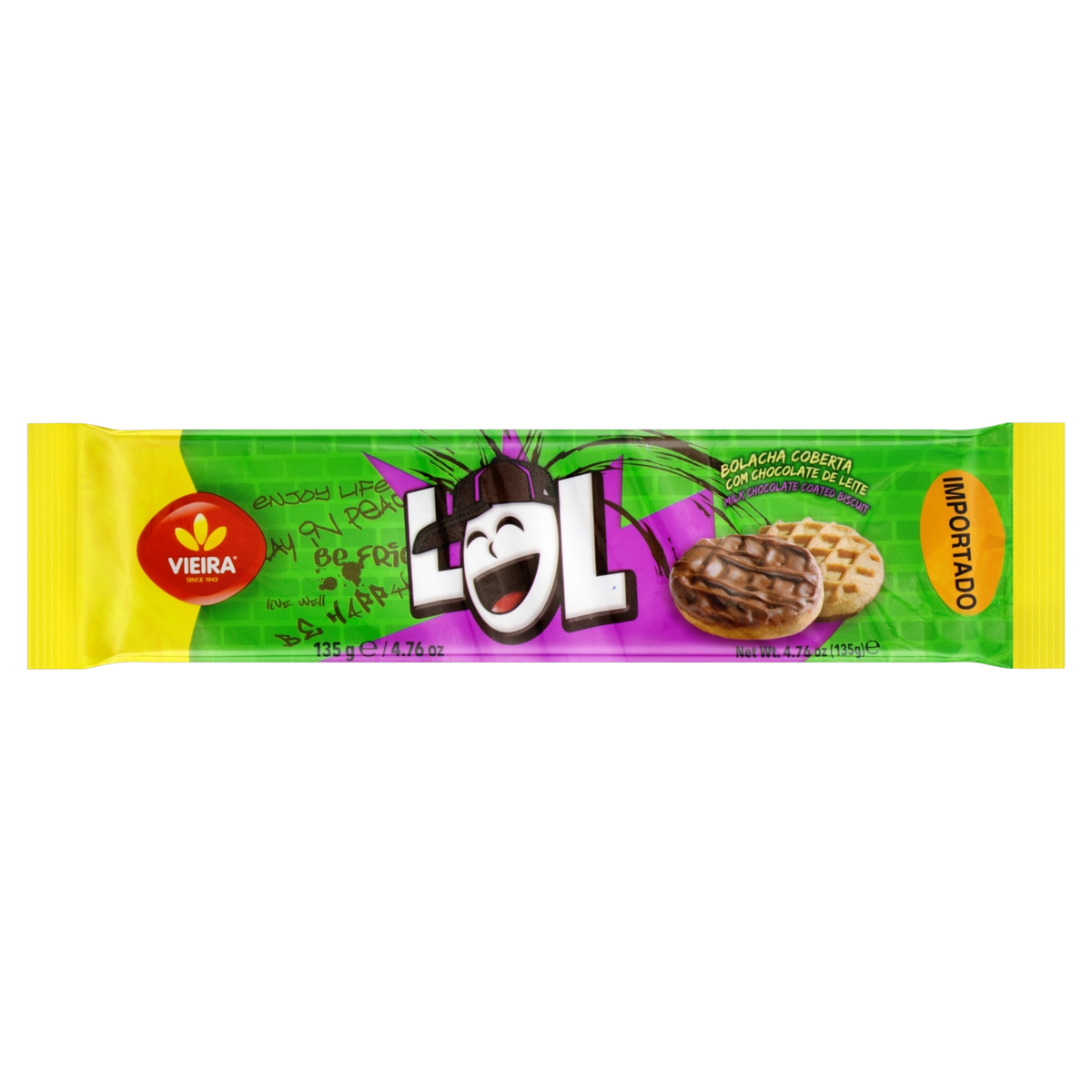 Biscoito Com Cobertura De Chocolate Ao Leite Vieira Lol Pacote 135g