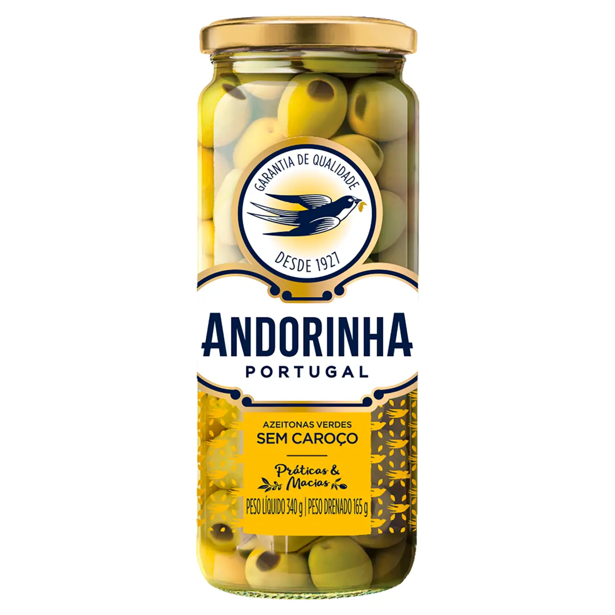 Azeitona Verde Em Conserva Sem Caroço Andorinha Vidro 165g