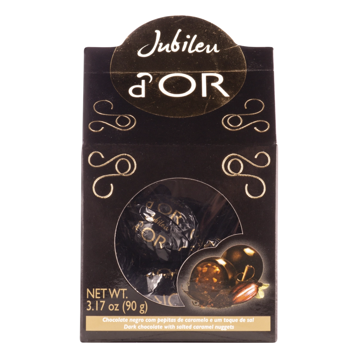Bombom Chocolate Meio Amargo Com Recheio De Caramelo E Sal Jubileu Dor Caixa 90g