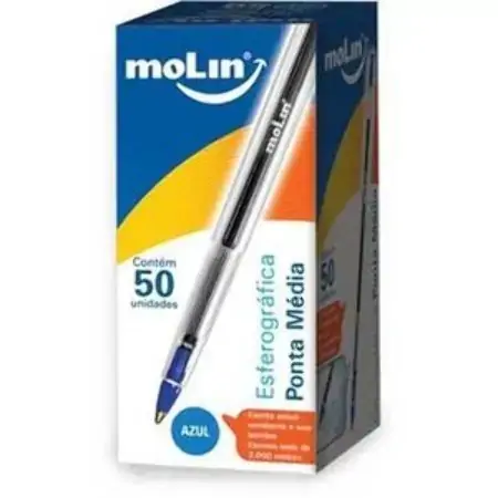 Molin Ponta Média Esferográfica Azul 50 Unidades
