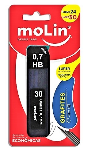 Grafite Para Lapiseira Hb 0,7mm Molin Leve 30 Pague 24 Unidades