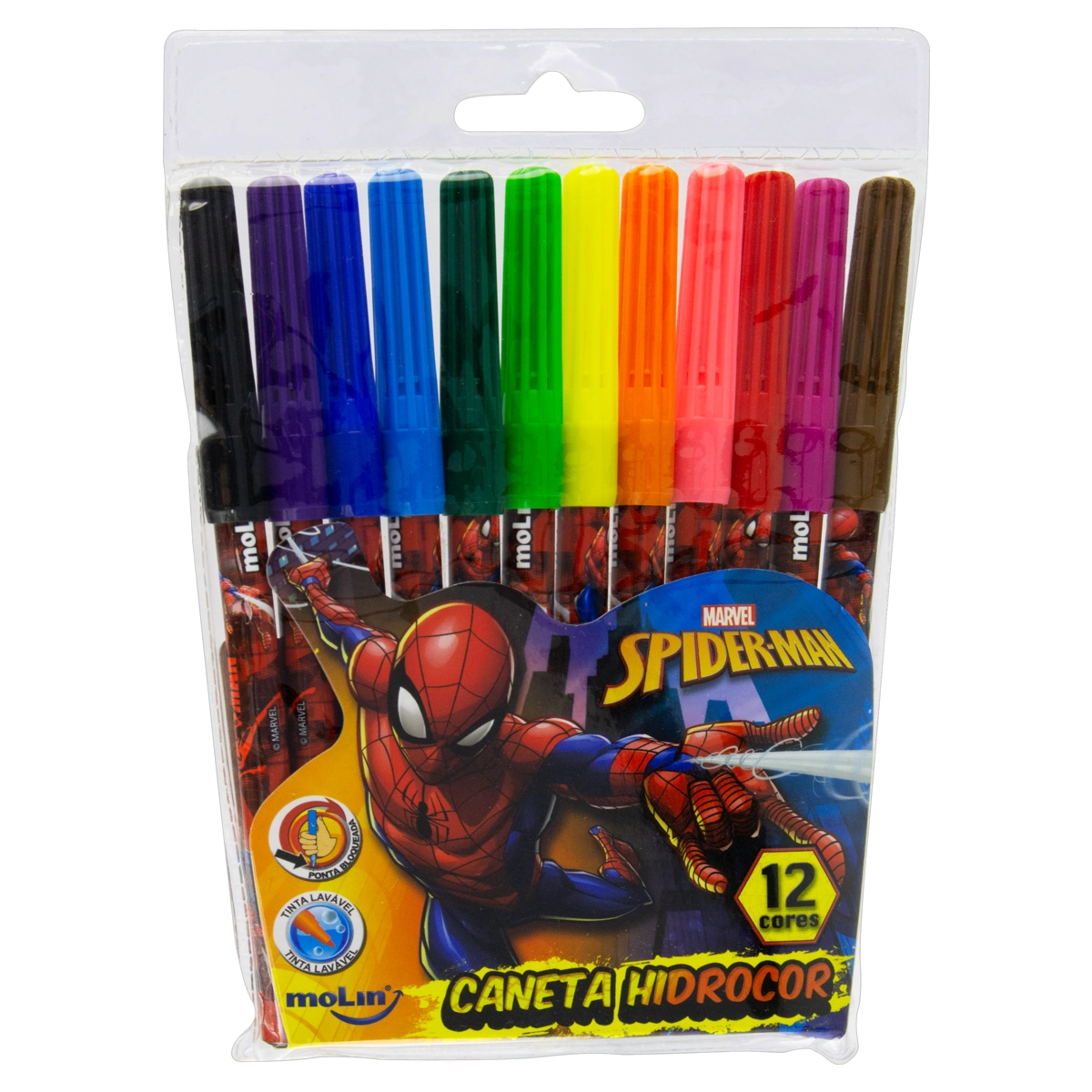 Caneta Hidrográfica Spider Man Molin 12 Unidades