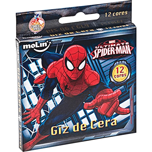 Giz De Cera Fino Homem Aranha 12 Cores Molin