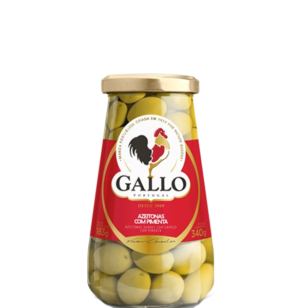 Azeitonas Verdes Com Caroço Com Pimenta Gallo 340g