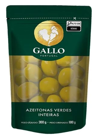 Azeitona Verde Em Conserva Inteira Com Caroço Gallo Pouch 180g