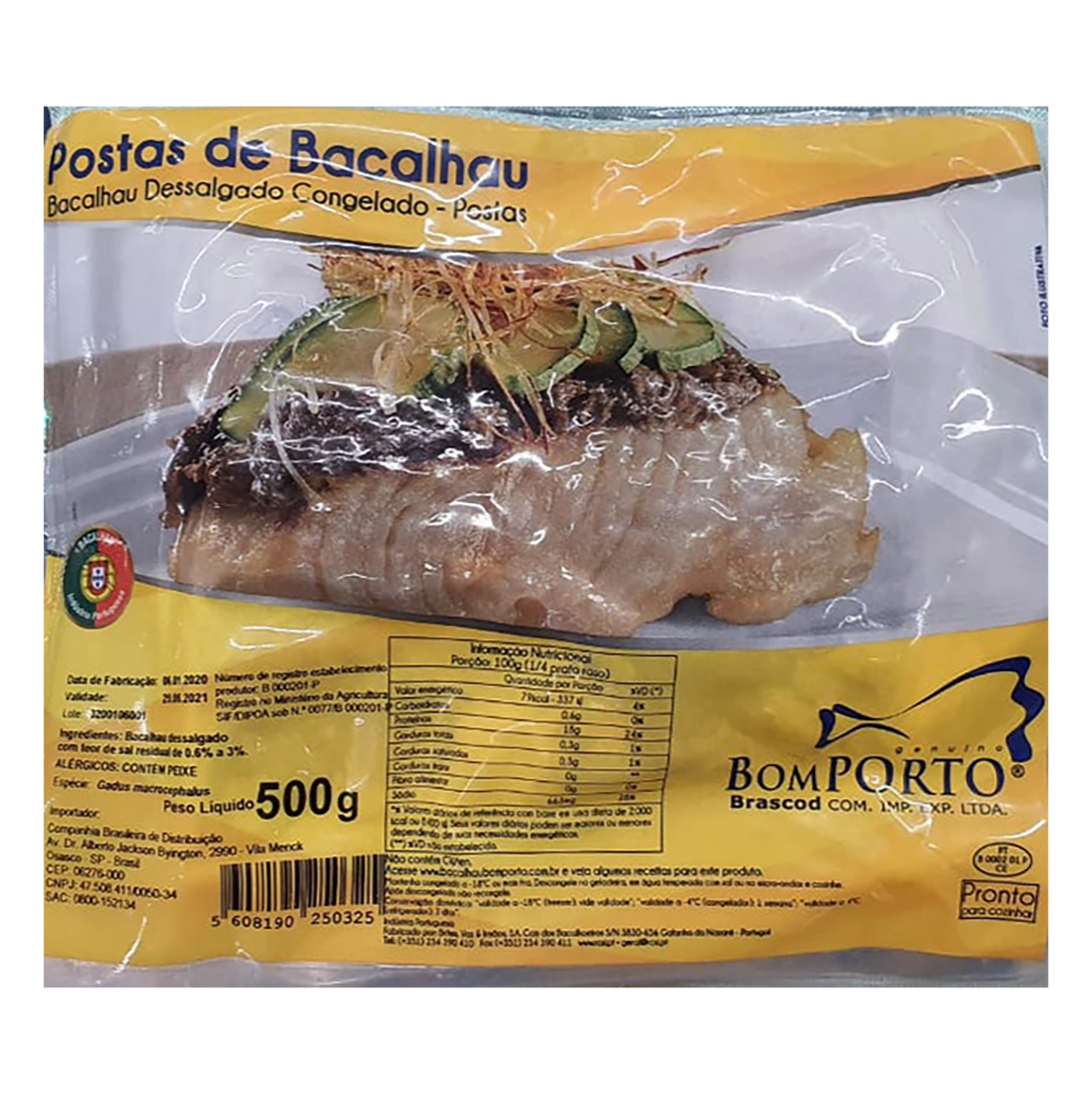Posta De Bacalhau Congelado Posta Gadus Macrocephalus Dessalgado Bom Porto Pacote 500g