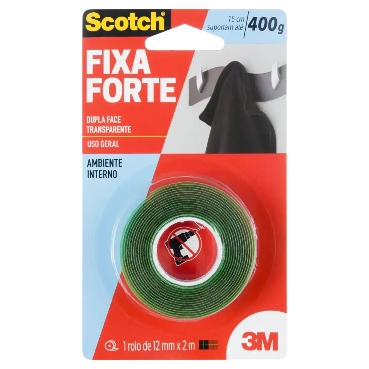 Fita Dupla Face Transparente Scotch Fixa Forte 12mm X 2m