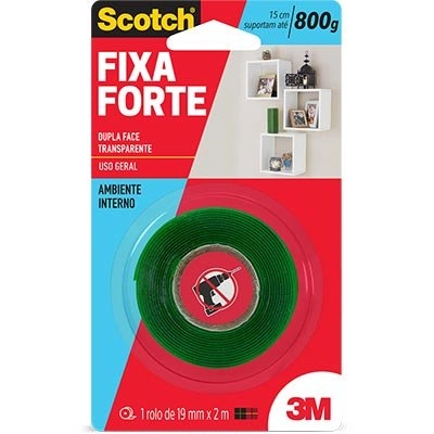 Fita Dupla Face Transparente Scotch Fixa Forte 19mm X 2m