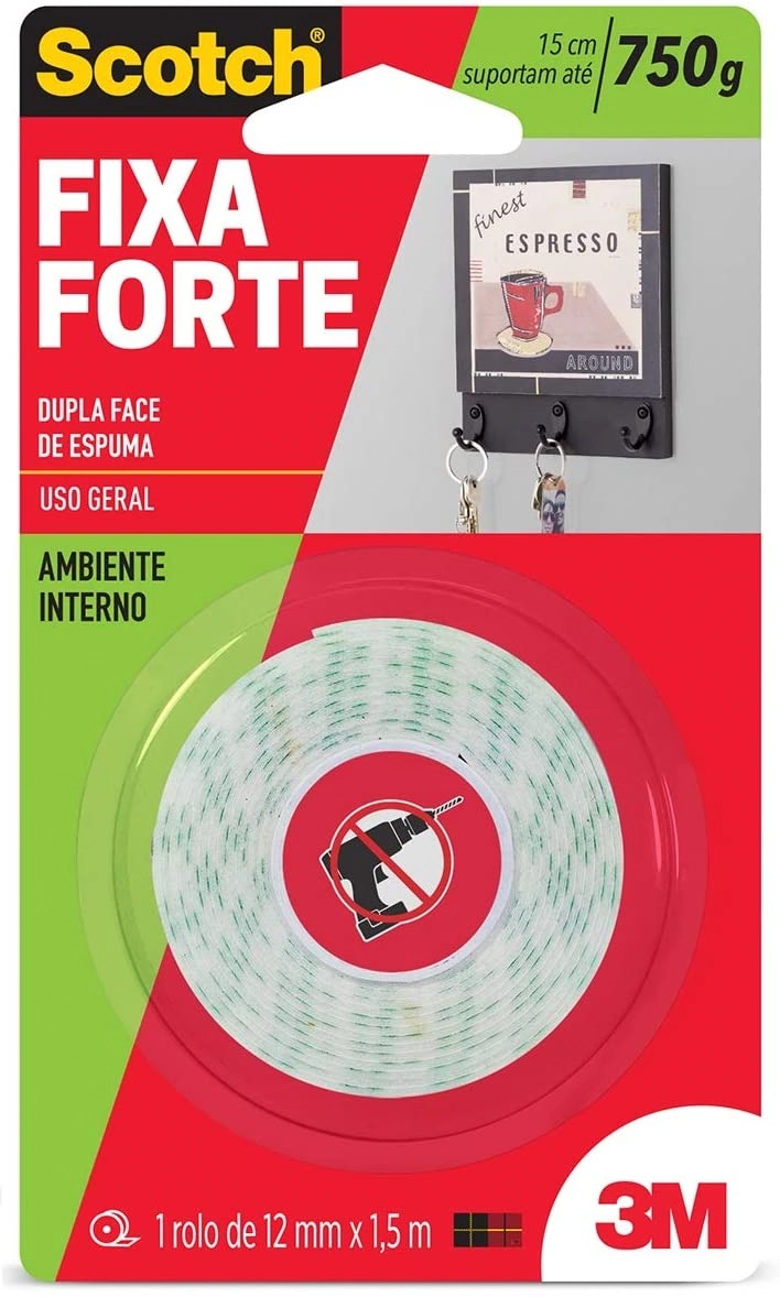 Fita Dupla Face De Espuma Scotch Fixa Forte 12mm X 1,5m
