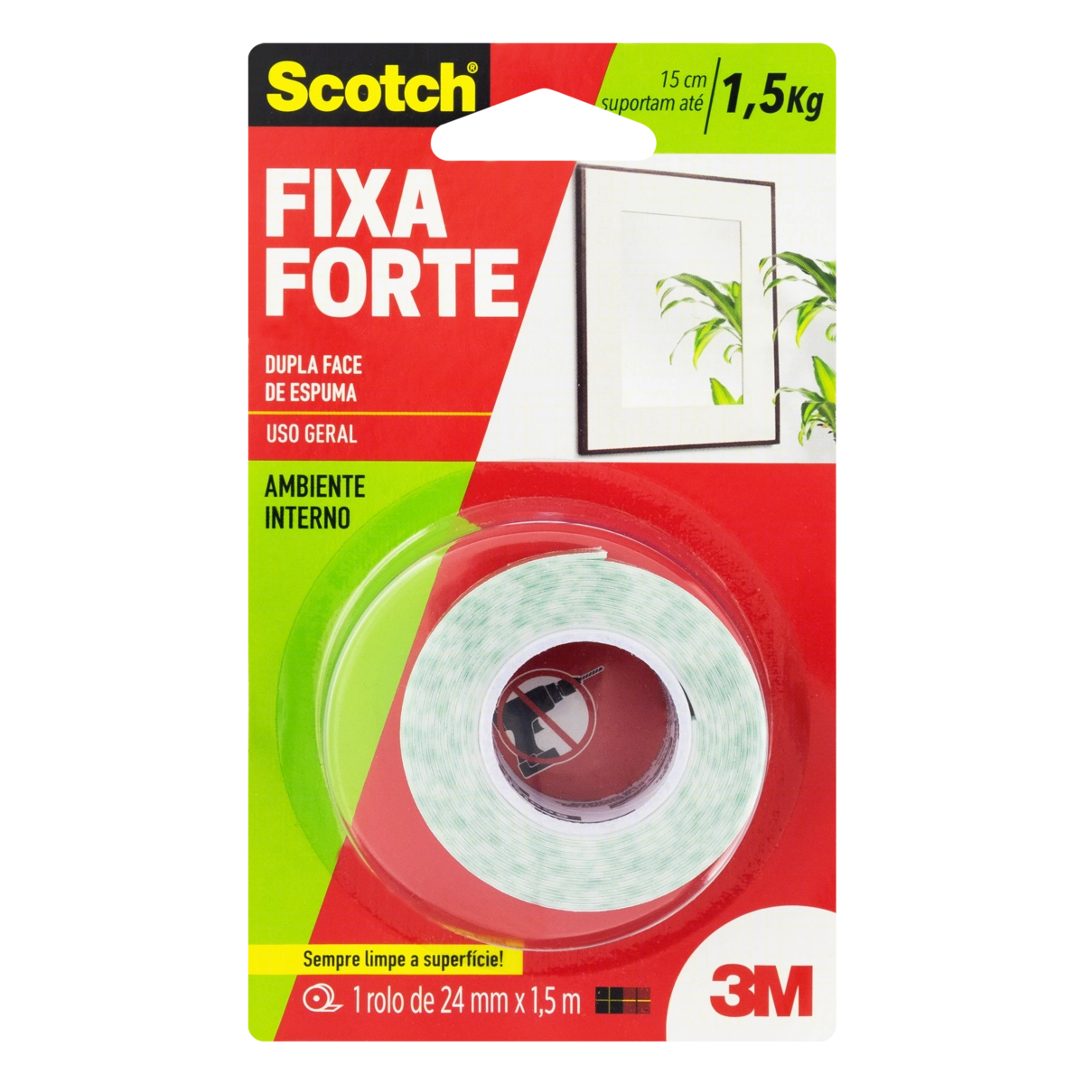 Fita Dupla Face De Espuma Scotch Fixa Forte 24mm X 1,5m