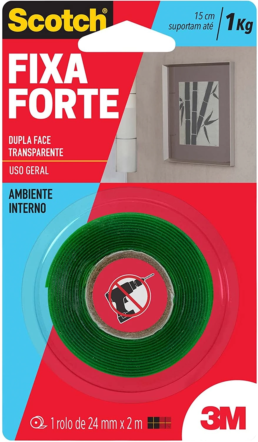 Fita Dupla Face Transparente Scotch Fixa Forte 24mm X 2m