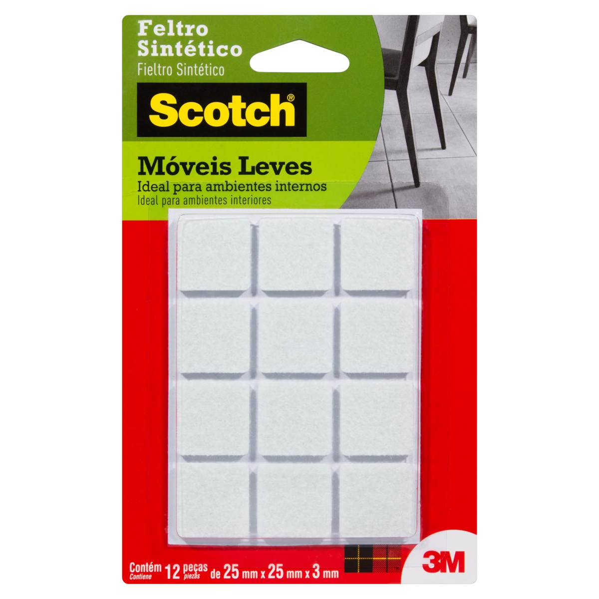 Feltro Protetor Sintético Branco Quadrado Scotch M 25mm X 25mm X 3mm 12 Unidades