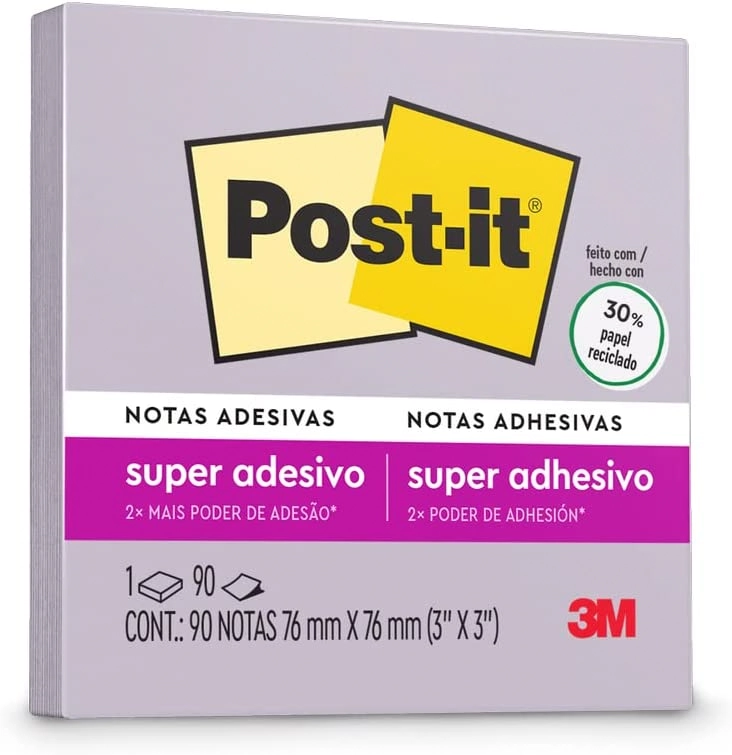 Bloco De Notas Adesivas Lilás Post It 76mm X 76mm 90 Folhas