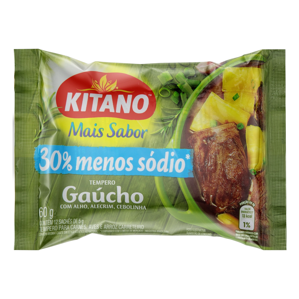 Tempero Gaúcho Kitano Mais Sabor Pacote 60g 12 Unidades