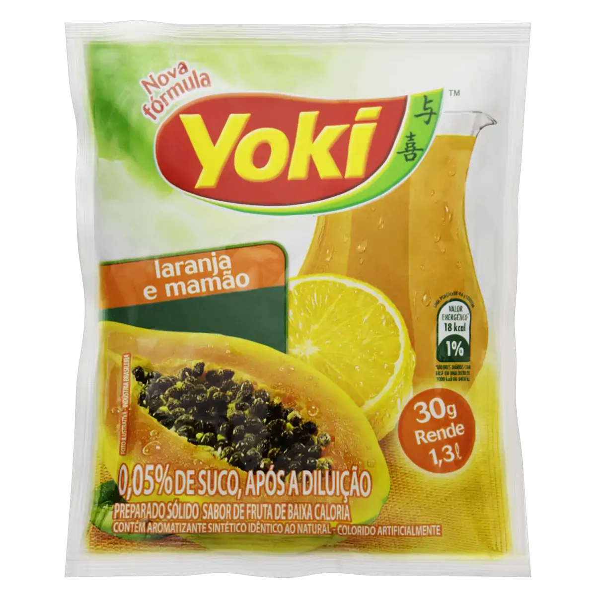 Refresco Em Pó Laranja E Mamão Yoki Pacote 30g