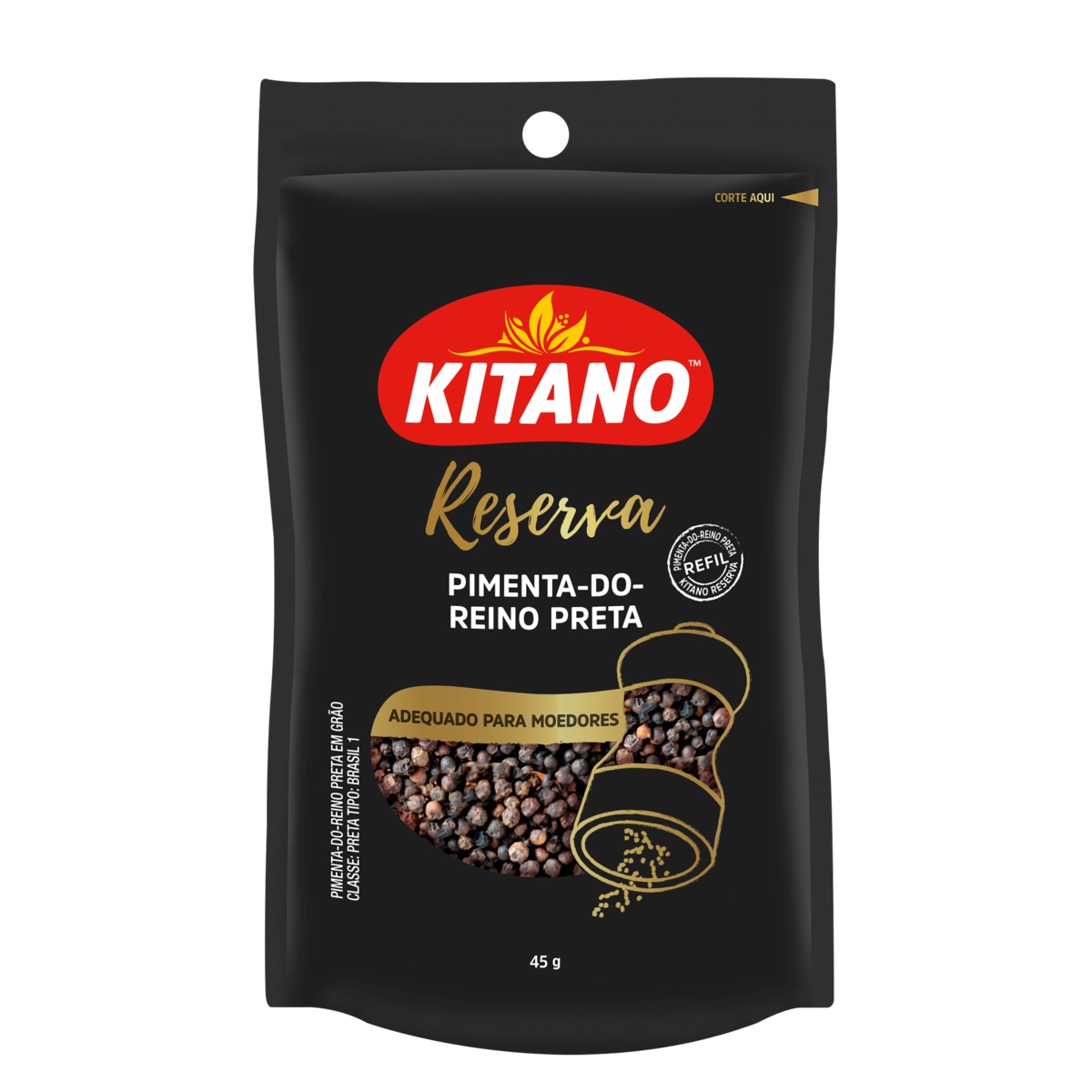 Pimenta Do Reino Preta Em Grãos Kitano Reserva Sachê 45g Refil