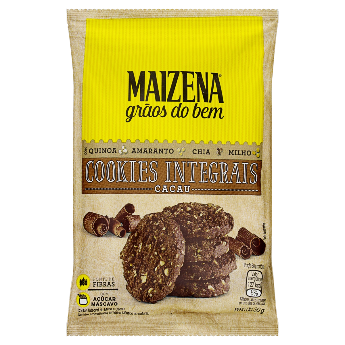 Biscoito Cookie Integral Cacau Maizena Grãos Do Bem Pacote 30g