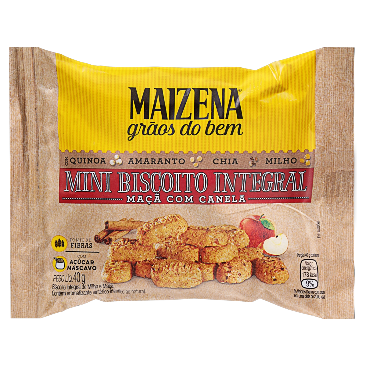 Minibiscoito Integral Maçã Com Canela Maizena Grãos Do Bem Pacote 40g