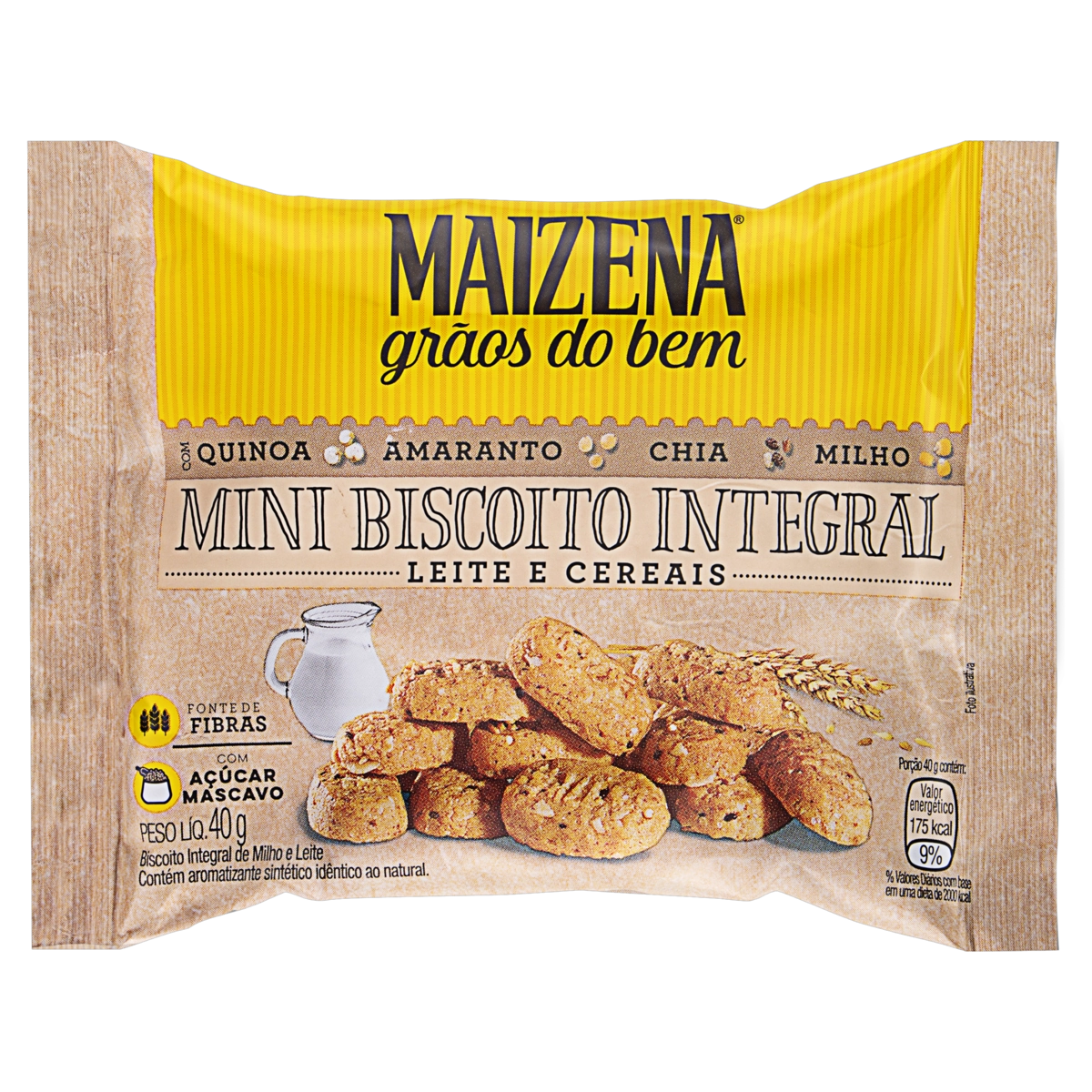 Minibiscoito Integral Leite E Cereais Maizena Grãos Do Bem Pacote 40g