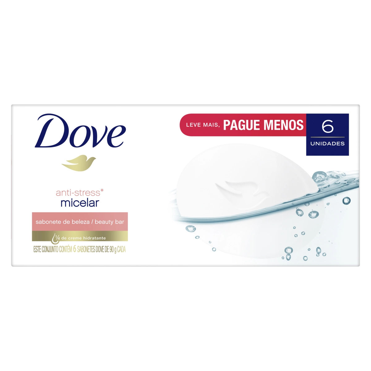 Pack Sabonete Barra Anti Stress Micelar Dove Envoltório 6 Unidades 90g Cada