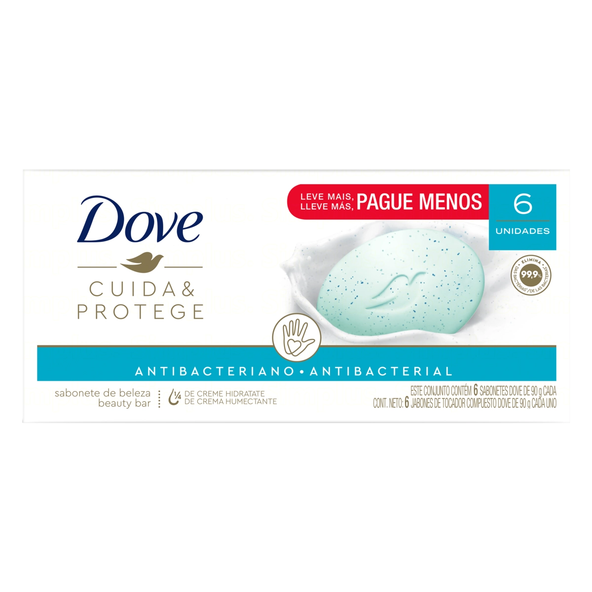 Pack Sabonete Barra Antibacteriano Dove Cuida Protege Envoltório 6 Unidades 90g Cada Leve Mais Pague