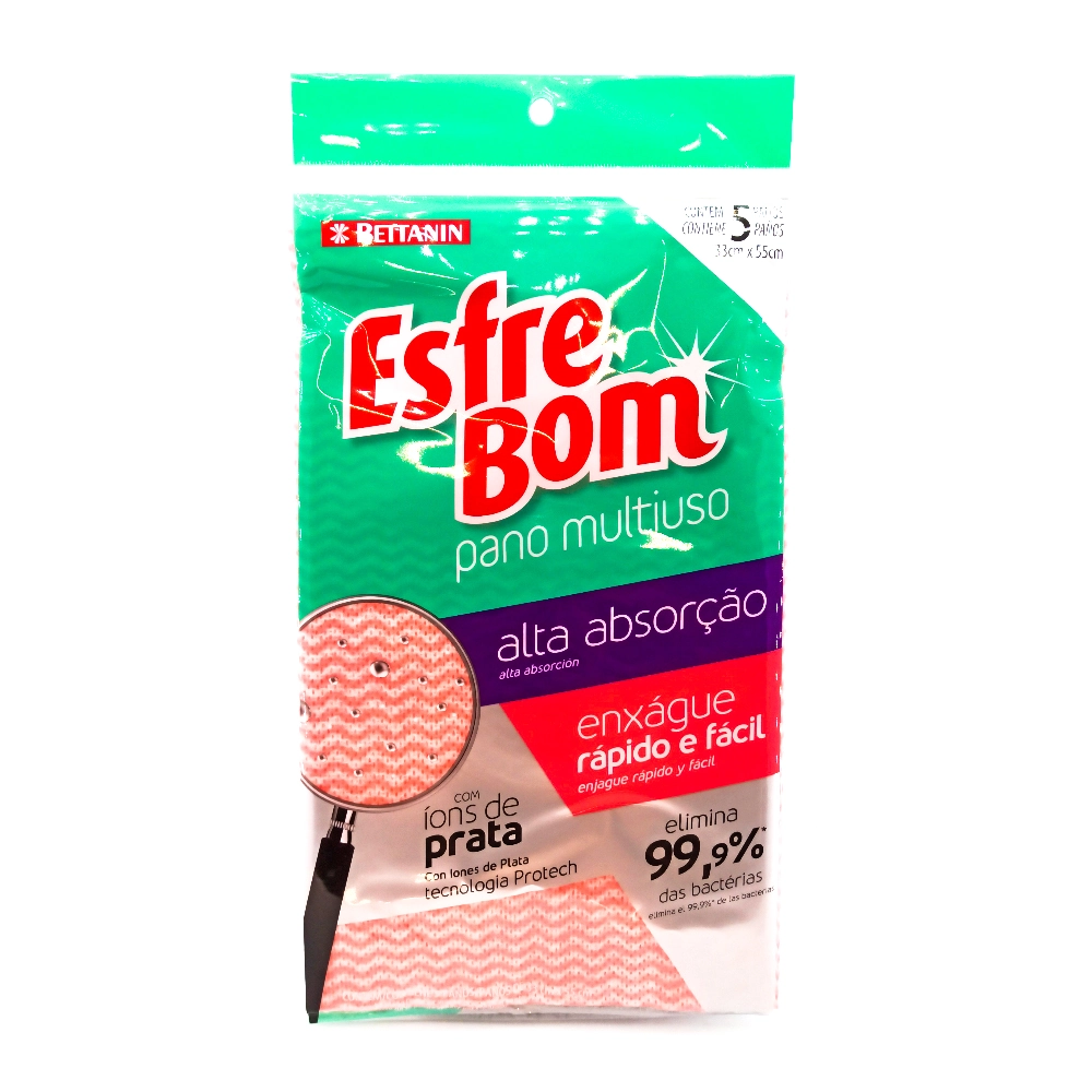 Pano Multiuso Verde Esfrebom Alta Absorção 5 Unidades