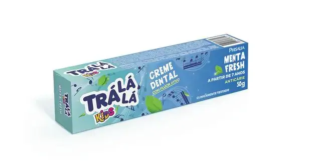 Creme Dental Infantil Com Flúor Menta Fresh Trá Lá Lá Aventura Caixa 50g