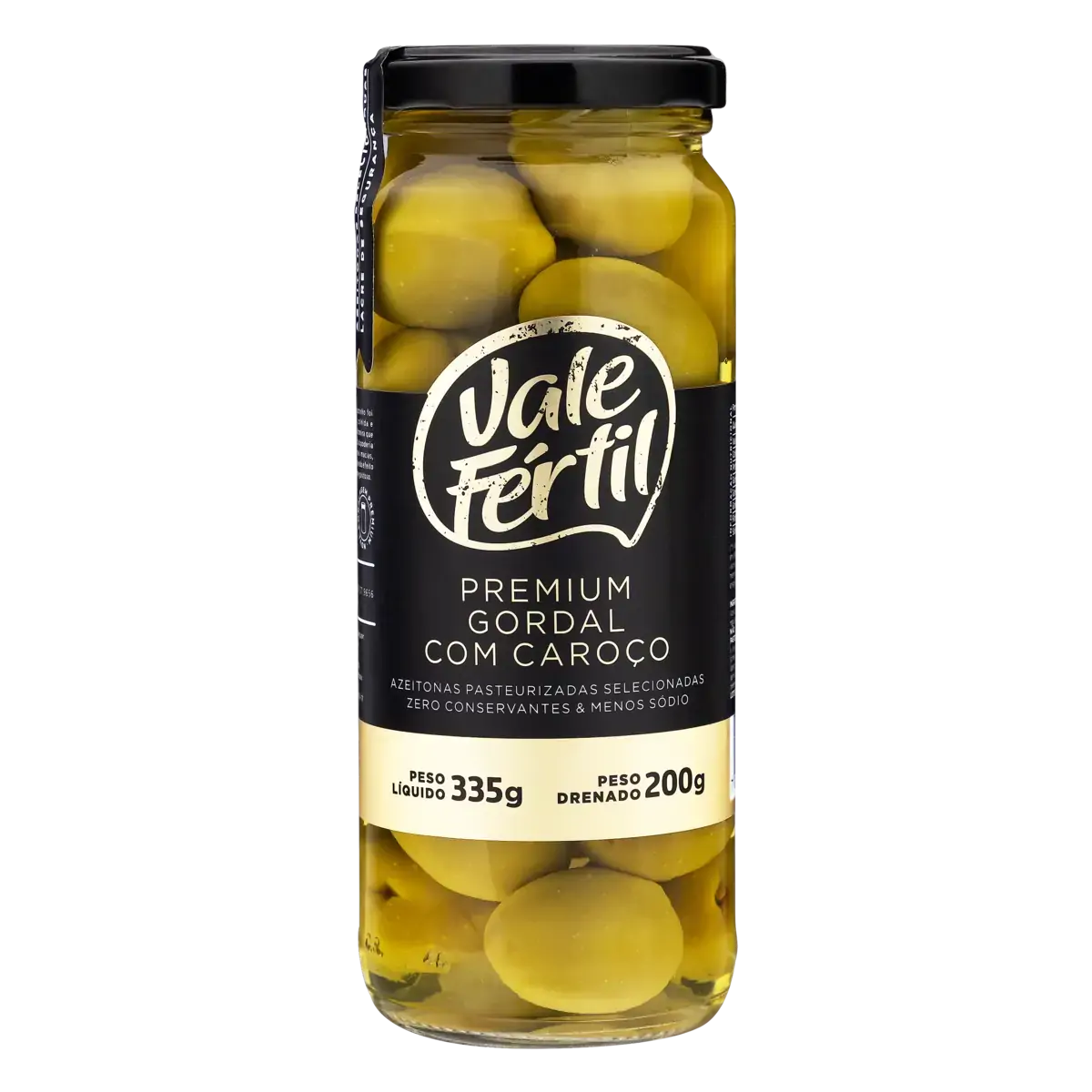Azeitona Verde Em Conserva Gordal Com Caroço Vale Fértil Premium Vidro 200g