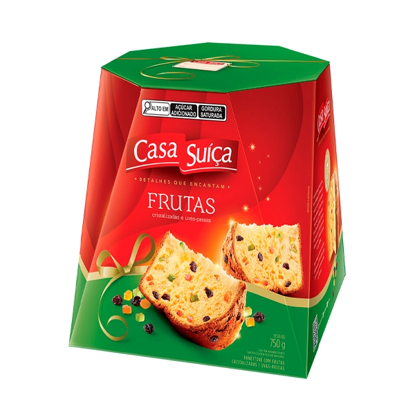 Panettone Com Frutas Cristalizadas E Uvas Passas Fermentação 100 Natural Casa Suíça Caixa 750g