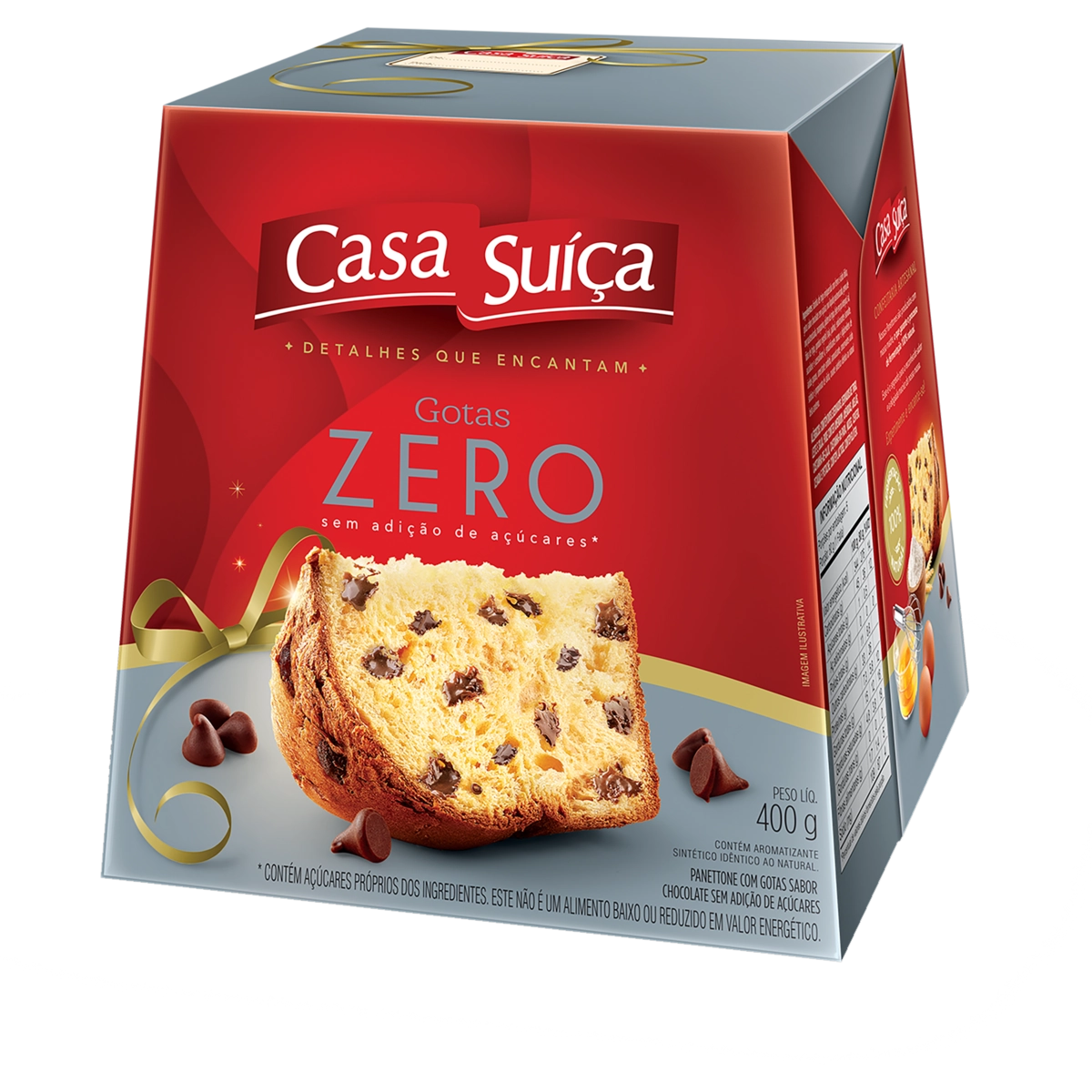 Panettone Com Gotas De Chocolate Casa Suíça Zero Caixa 400g
