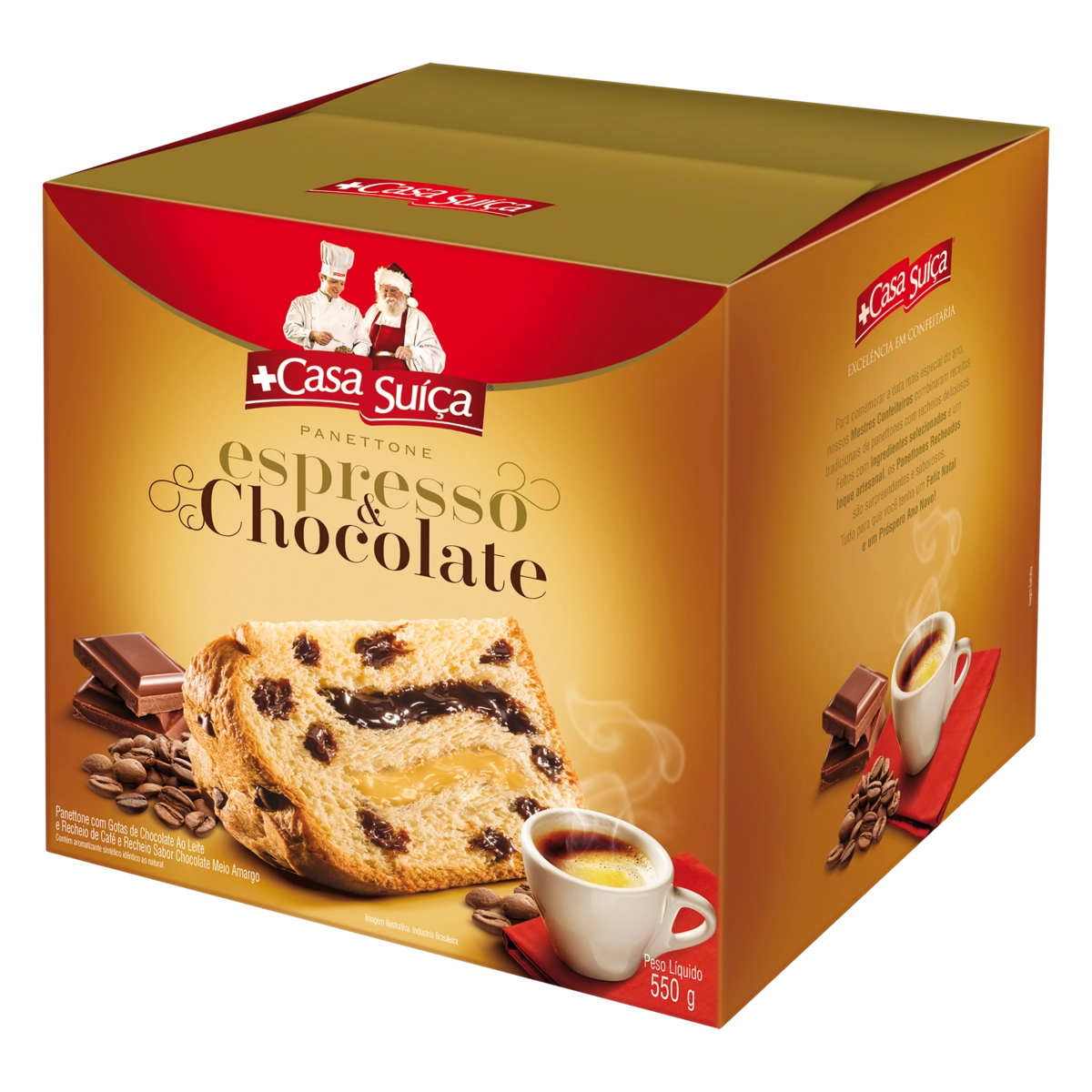 Panettone Com Gotas De Chocolate Recheio Espresso Chocolate Casa Suíça Caixa 550g