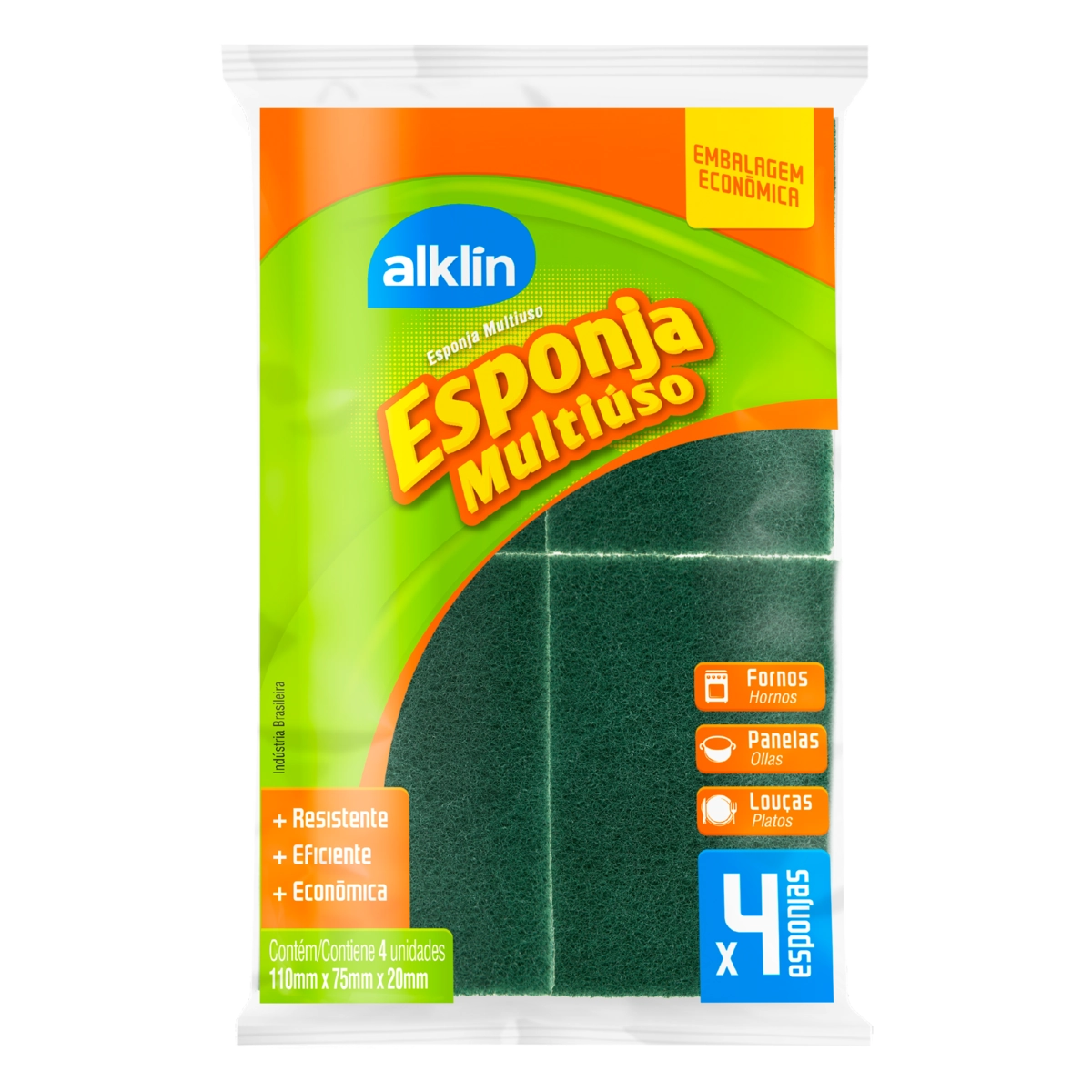 Esponja Multiuso Alklin 4 Unidades Embalagem Econômica