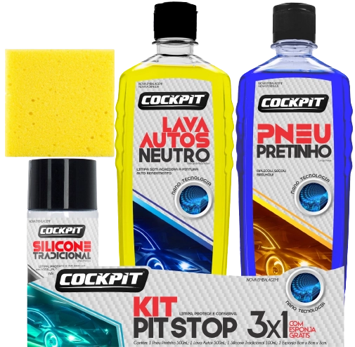 Kit Pneu Pretinho 500ml Lava Autos Neutro 500ml Silicone 100ml Cockpit Grátis Esponja