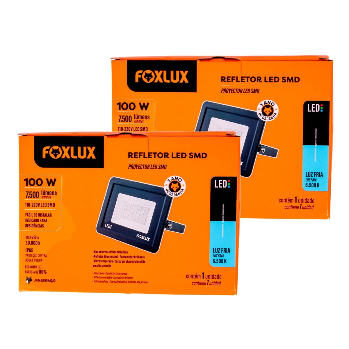 Kit 2 Refletor Led Foxlux 100w 6500k Bivolt