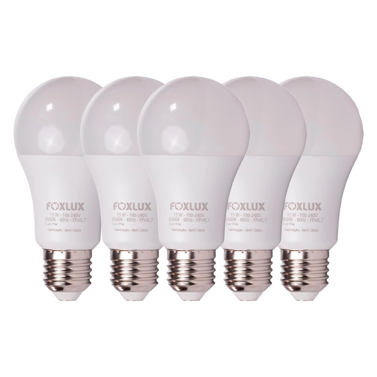 Kit 5 Lâmpada Led Bulbo 15w 6500k E-27 Bivolt Foxlux