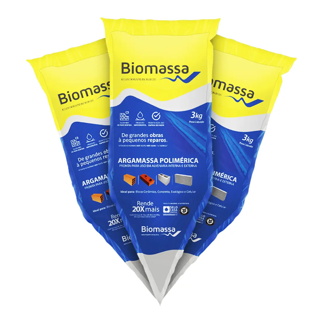Argamassa Polimérica Biomassa para Blocos e Tijolos – Alta Aderência, Pronta para Uso – Kit com 3 Unidades