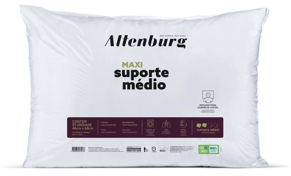 Travesseiro Maxi Suporte Medio 48x68cm 01580510400771 0.1100 Altenburg