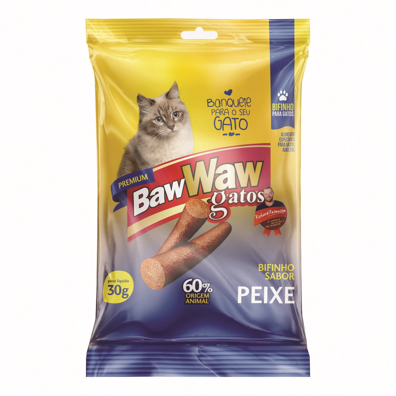 Bifinho Para Gatos Adultos Peixe Baw Waw Premium Pacote 30g
