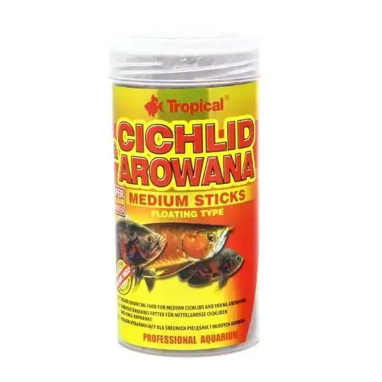 Tropical Cichlid E Arowana Med Sticks Pote 90g